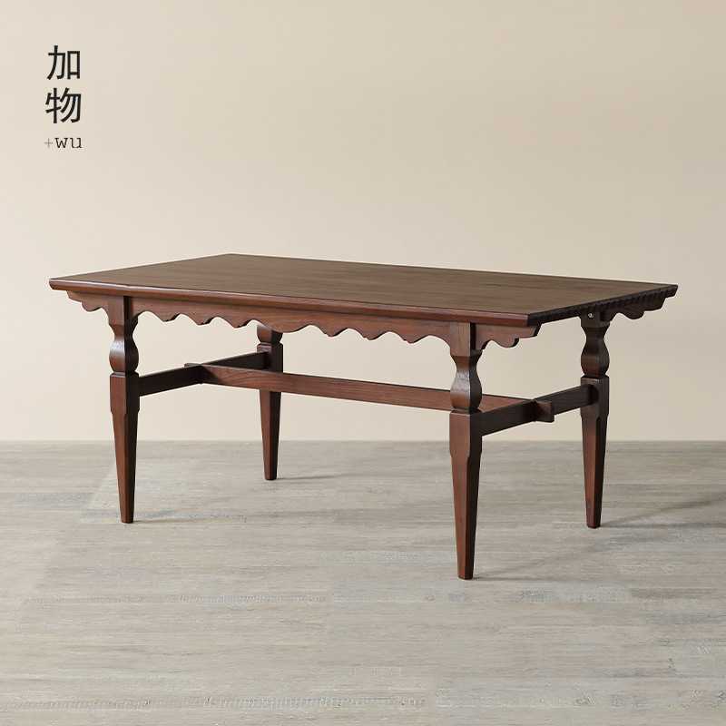 日式古董复刻做旧棕色实木餐桌 侘寂风复古长桌子 设计师办公台桌