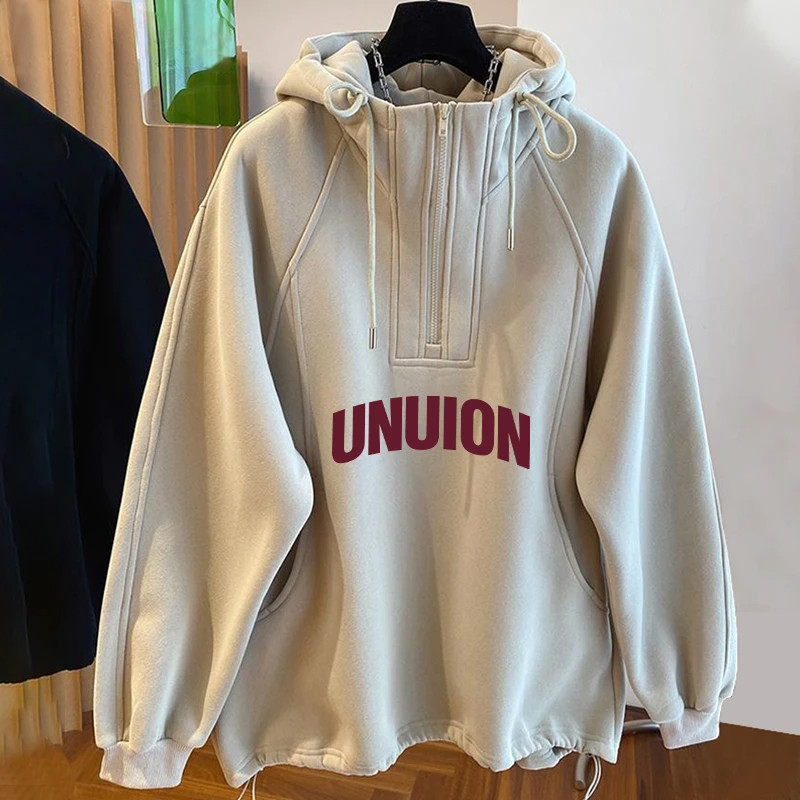 300斤加大码2025新款设计感半拉炼卫衣男女春季宽松情侣连帽外套2