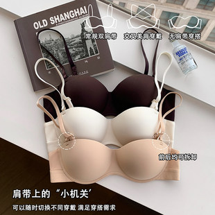 日本无痕光面内衣女小胸聚拢显大半圆球上薄下厚无钢圈防下垂文胸
