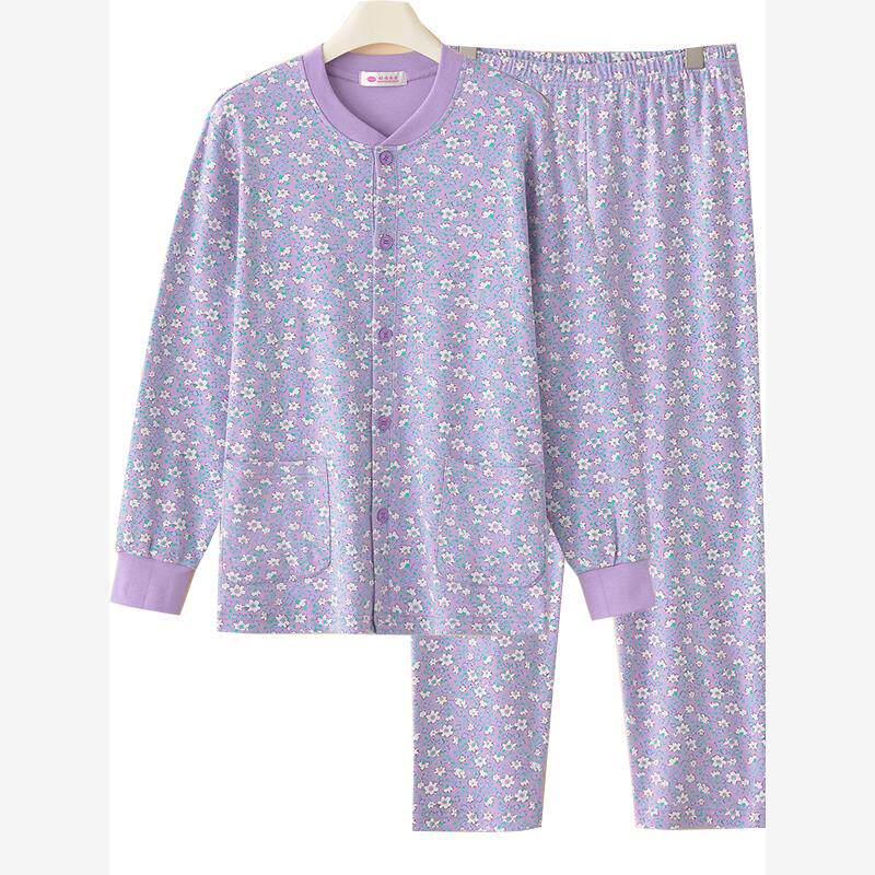 秋冬中老年人女纯棉秋衣秋裤套装老人开衫全棉保暖内衣妈妈棉毛衫