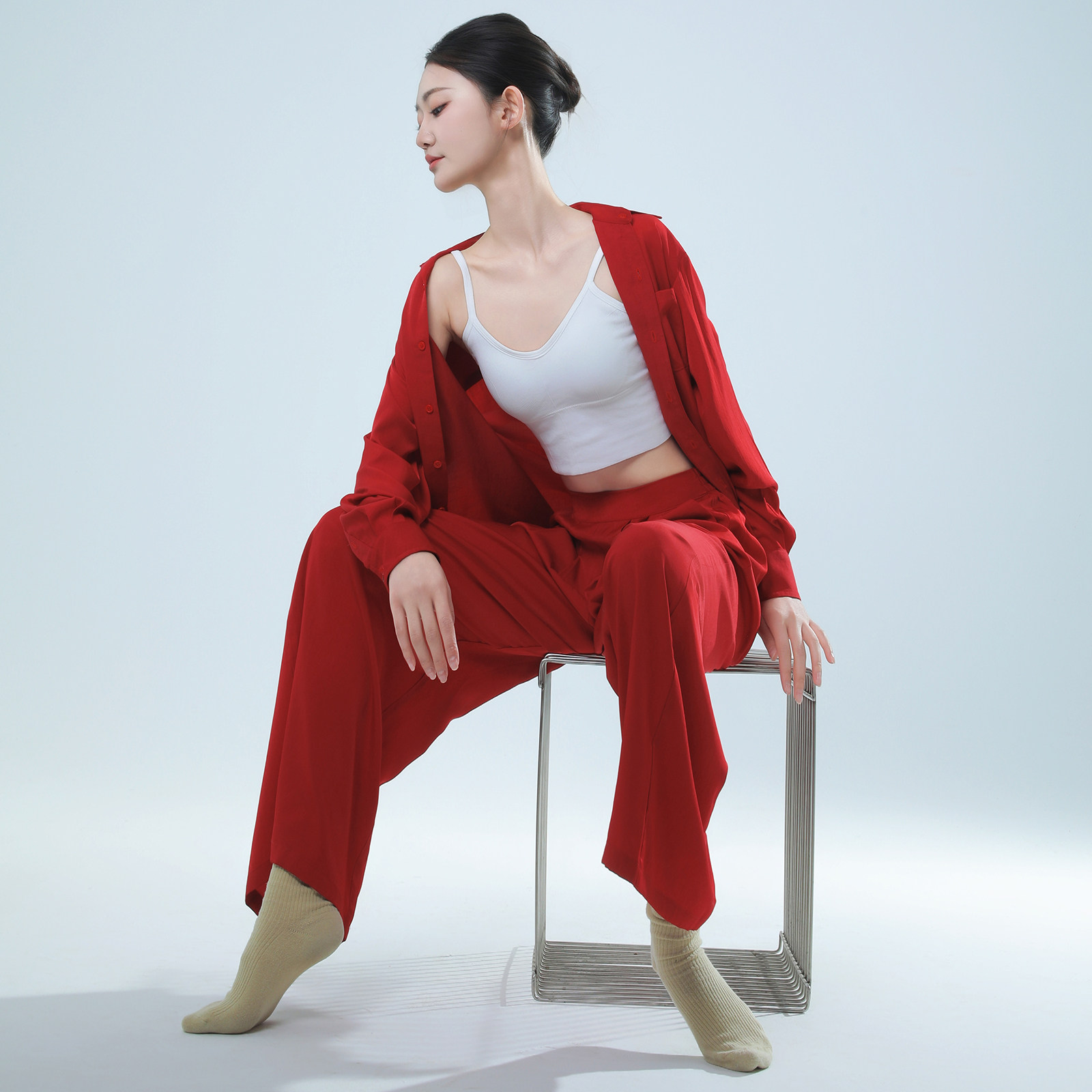 艾舞尔古典舞舞蹈服衬衫长袖上衣套装飘逸显瘦现代舞练功服裤子