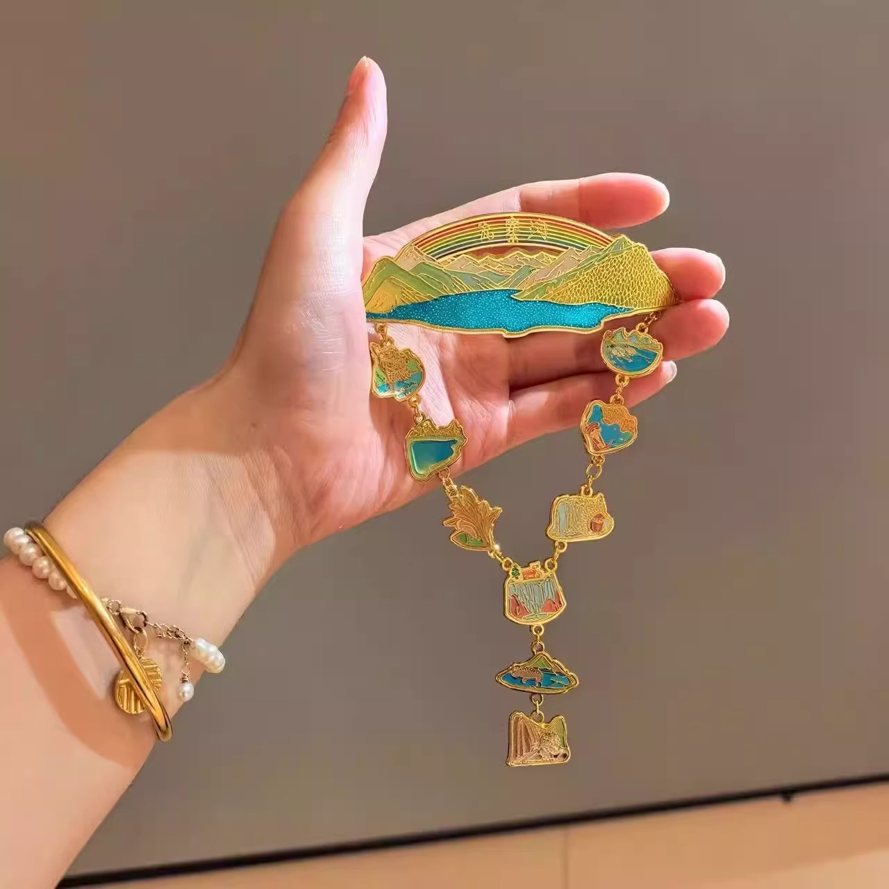 九寨沟地标项链吊坠金属冰箱贴