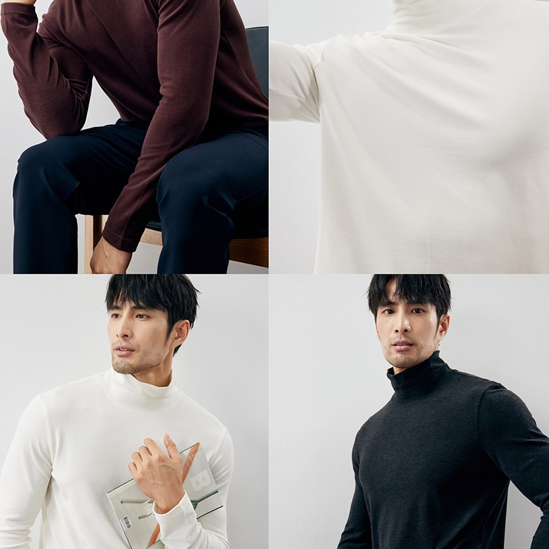 冬季贴身保暖 加厚柔软加绒面t料 男士高领长袖T恤衫打底衫 DAT82