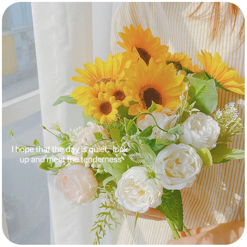 向日葵仿真花太阳花插花客厅摆设装饰餐桌面ins摆件干花花束假花