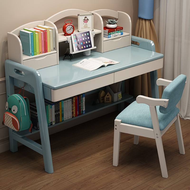 实木书桌书架一体小学生写字桌椅子一套儿童家用卧室学习桌多功能
