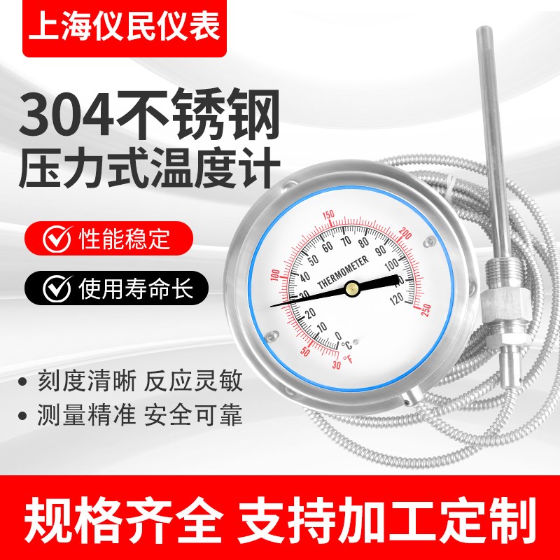 WTZ/WTQ-280 压力式温度计 304不锈钢 印染机 罐车 上海仪民