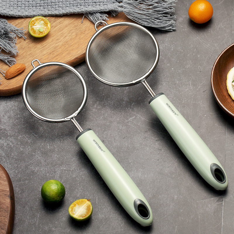 厨房多用途过滤勺圆滑手柄火锅捞勺可挂式不锈钢滤网宝宝辅食网筛