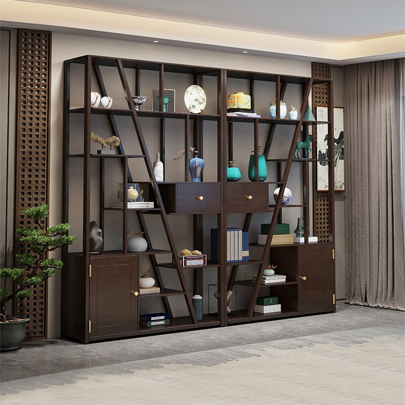 新中式实木博古架置物架多宝阁古董陈列柜书架组合隔断茶叶展示柜
