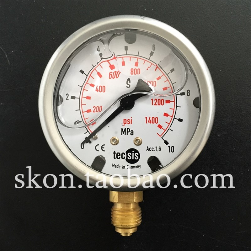 EN837-1S注液耐震压力表TECSIS泰科思油压表0-10MPAI螺纹G1/4牙
