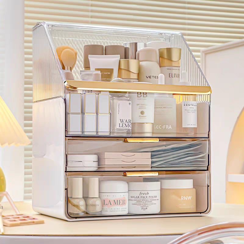 轻奢化妆品收纳盒防尘桌面高级感压克力口红化妆台整理盒柜置物架