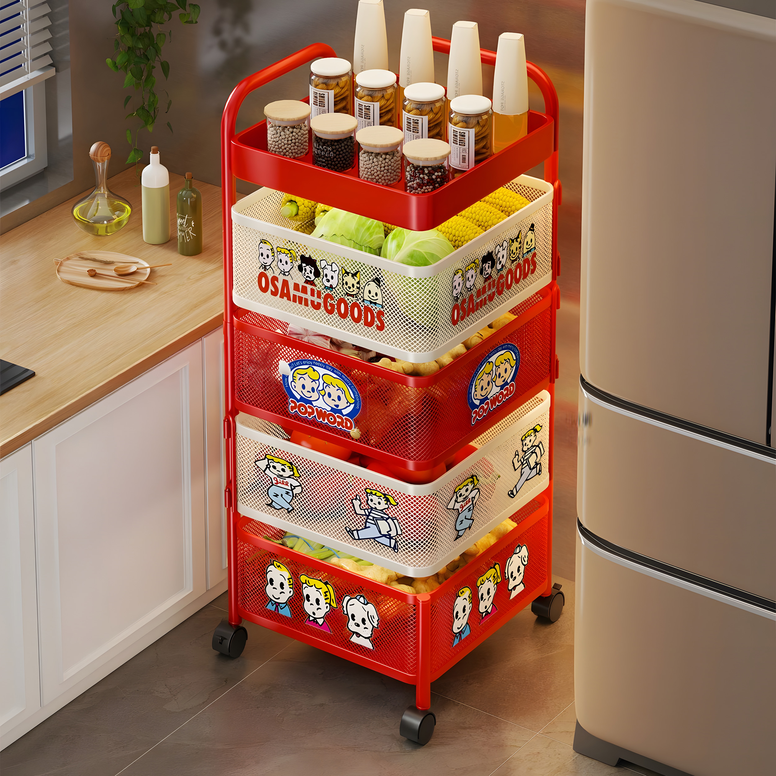厨房置物架落地移动多层收纳架