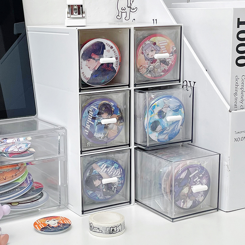 桌面吧唧收纳盒抽屉式大容量周边谷子分格亚克力透明多功能整理盒