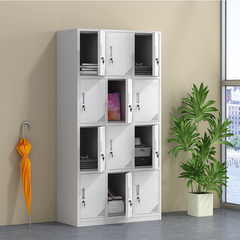 12门更衣柜加隔层美发店存包柜子员工鞋柜浴室铁皮衣柜带锁储物柜