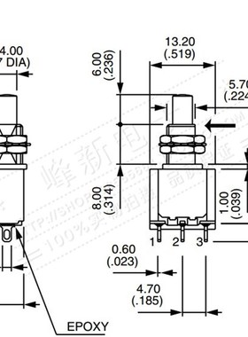 13435CDK法国防水无锁自复位按键按钮开关3脚带帽