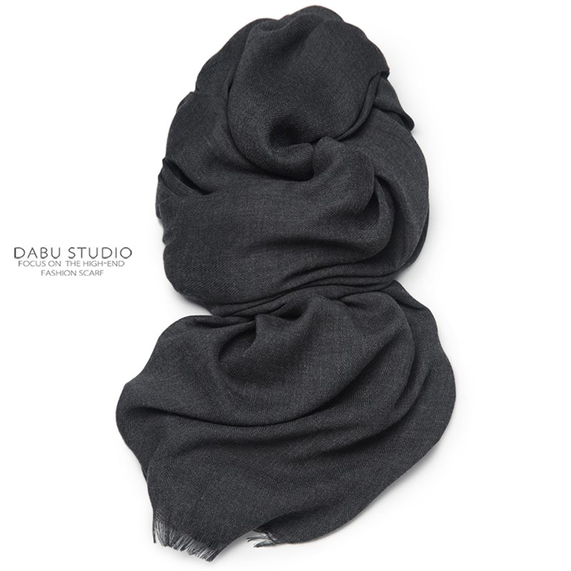 高级灰纯色深灰仿羊绒长款斜纹围巾春秋季冬披巾保暖围巾百搭男女