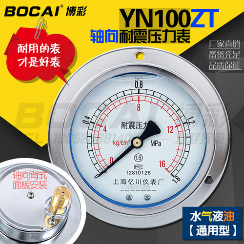 面板式耐震压力表YN100ZT轴向带边气液水油不锈钢1.6负压真空船用