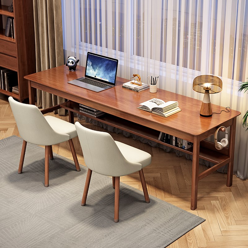 全实木办公桌双人长书桌中小学生家用写字台卧室简约现代电脑桌子