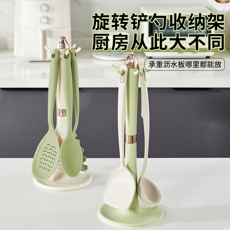 厨房挂架锅铲汤勺旋转收纳层架软底矽胶防滑台面置物架家用收纳厨