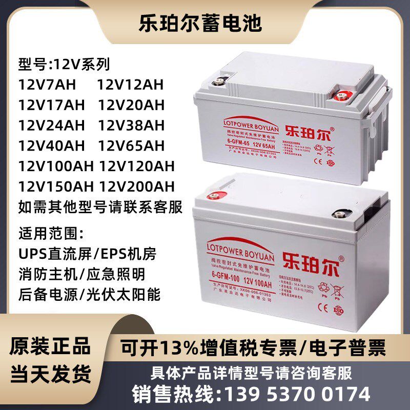 乐珀尔蓄电池6-GFM 12V7A17A24A38A40A55A65A100A120AH直流屏UPS