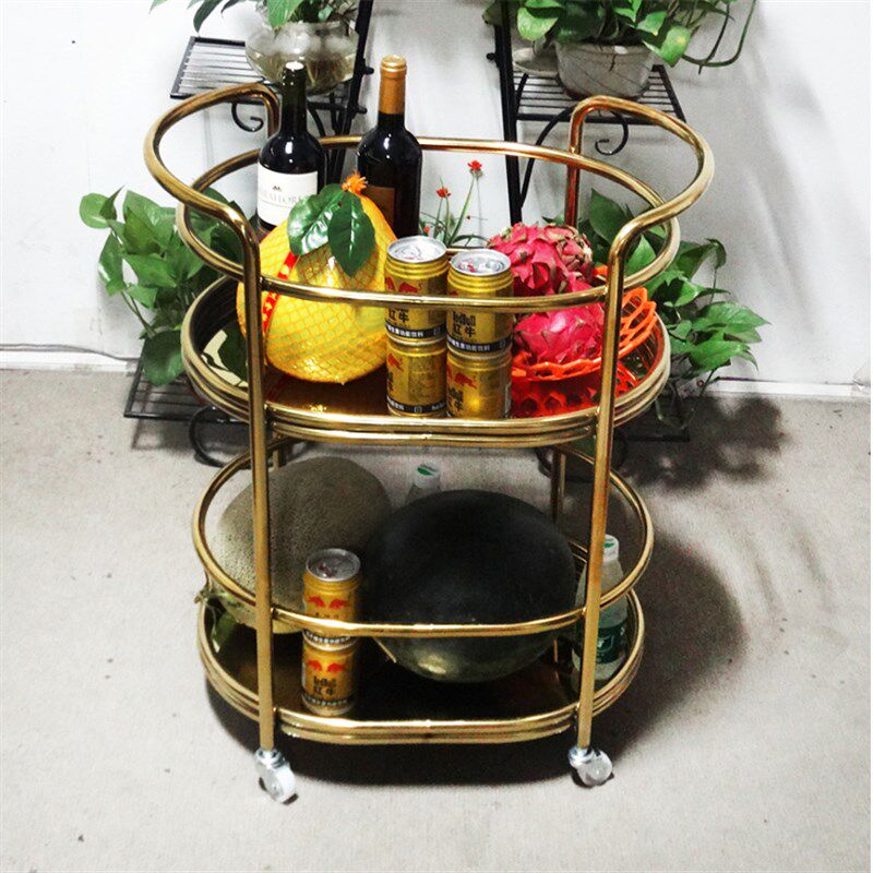 包邮欧式钛金圆形车实木点心车蛋糕车4S店小推车贵妃酒餐厅茶水车