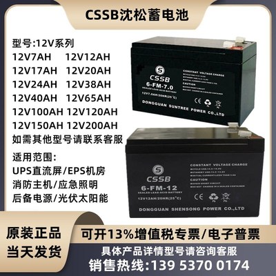 沈松CSSB蓄电池6-FM-12V7A9A12A17A20A24A38A55A65A100AH消防电梯