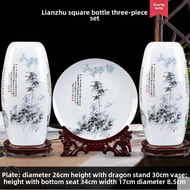 梅兰竹菊四面小花瓶景德镇陶瓷器花插家居现代客厅台面装饰品摆件