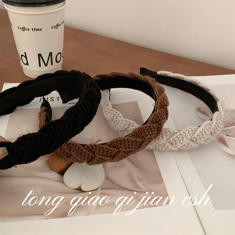 毛线编织交叉马尾辫发箍宽版