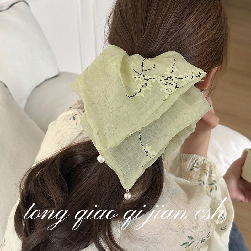 新款新中式水墨印花大肠发圈仙女