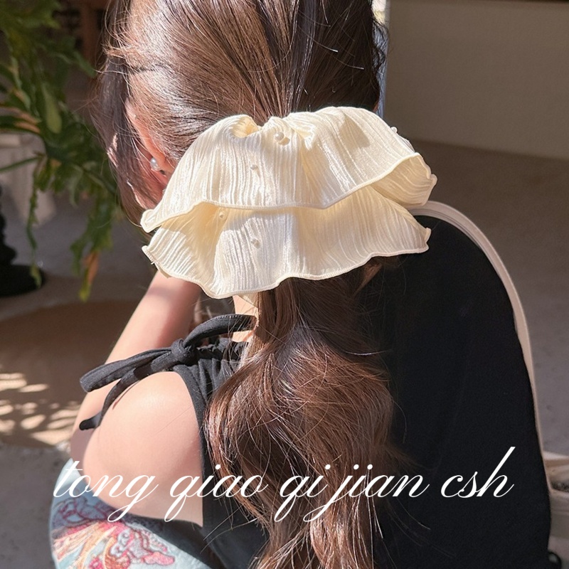 复古钉珠褶皱珠光纯色大肠发圈