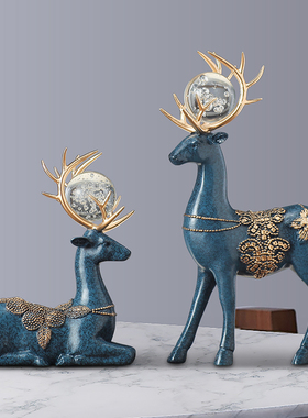 水晶球小鹿中式客厅酒柜装饰品现代家居饰品书房博古架工艺品