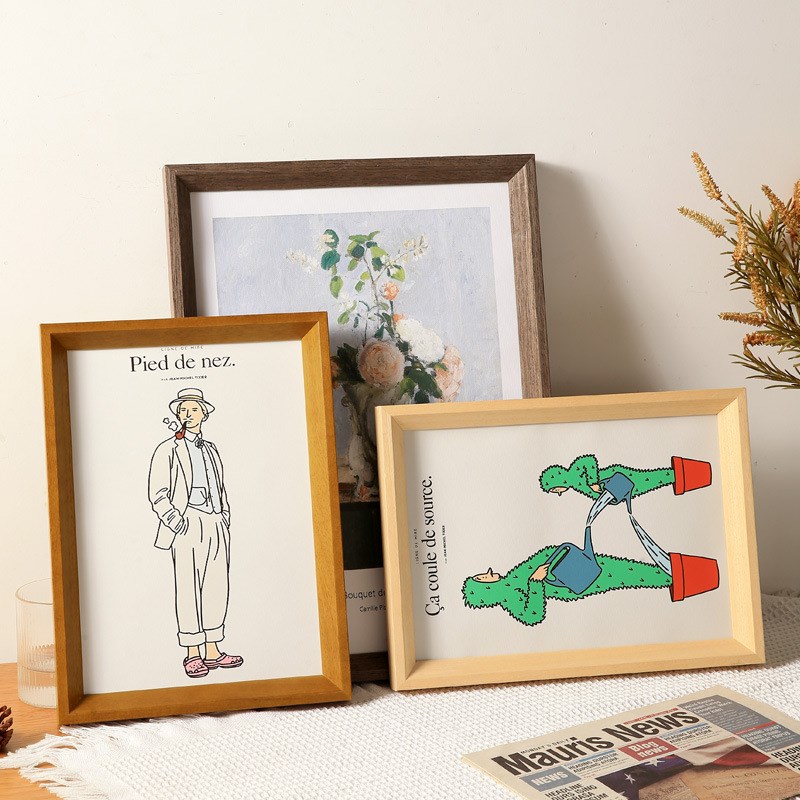 实木a4相框摆件木质挂墙画框拼图复古油画框装裱摆台