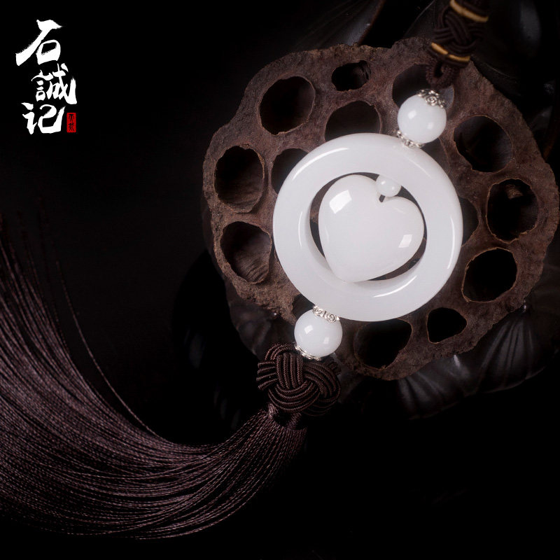 石诚记汽车时尚内饰品葫芦玉石同心吊坠摆件车用后视镜小挂件