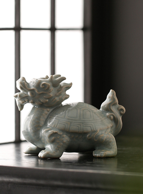 创意陶瓷招财龙龟茶宠茶玩鱼缸造景客厅桌面茶空间装饰品