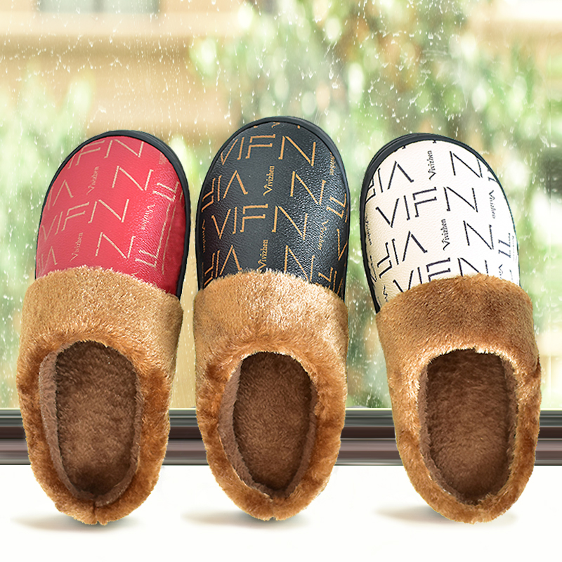 棉拖鞋保暖简约居家PU拖鞋