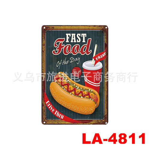 复古  欧美铁皮画 定 制装饰牌 披萨奶茶汉堡 joom Wish 厂家货源