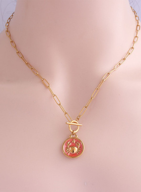 欧美ins复古十二星座珐琅项链