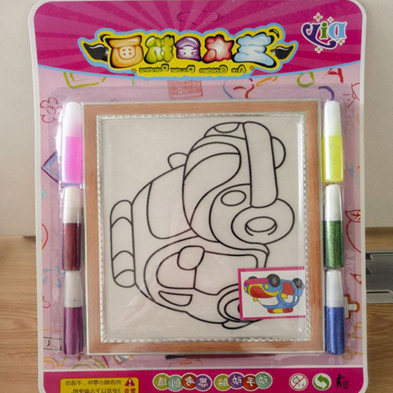 厂家直销儿童吸塑大号艺术金粉画沙画 涂鸦画 手工DIY水彩填色画