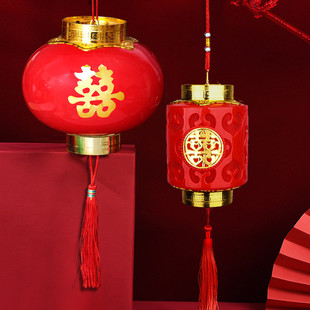 厂家直销喜庆用品发光灯笼婚礼装饰塑料喜字手提投射灯笼儿童玩具