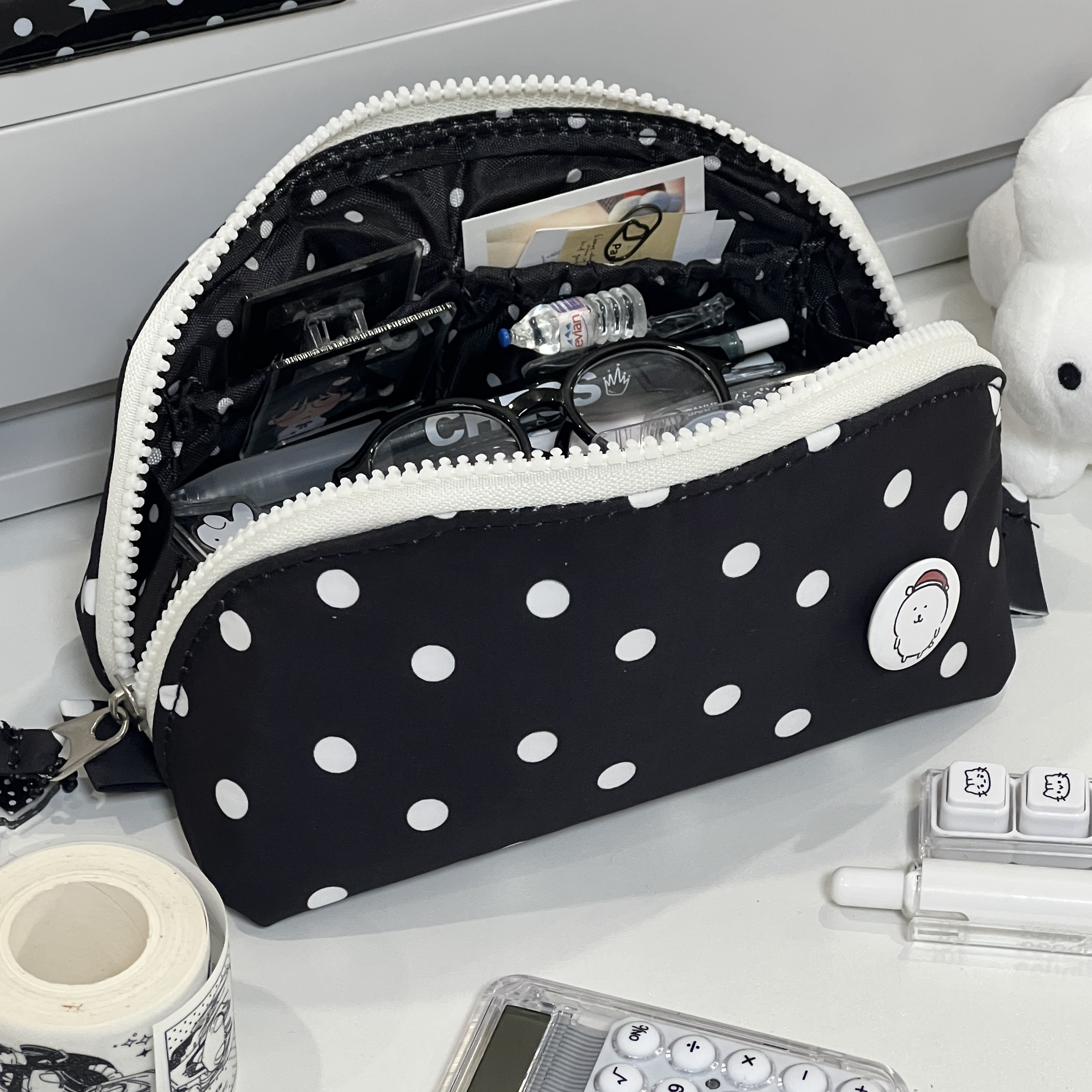 ins风奥利奥波点多隔层笔袋初高中学生高颜值大容量铅笔盒文具袋