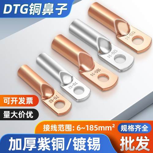 DTG铜鼻子管压鼻国标接线端子紫铜线鼻管16/25/35/50/70线耳接头