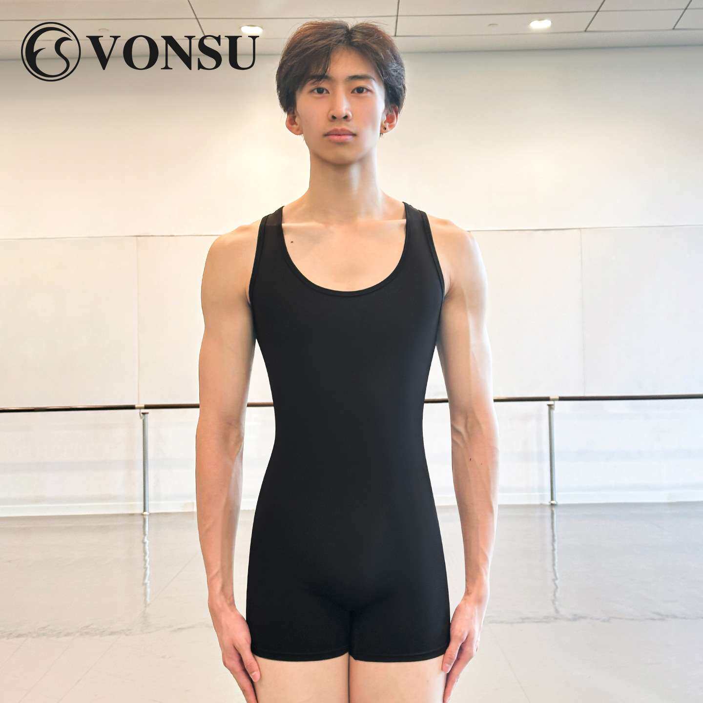 梵舒2025男款专业芭蕾舞练功服连体紧身舞蹈训练服 藏蓝色体操演