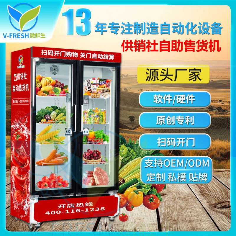智能AI视觉双开门扫码柜社区商用制冷保鲜蔬菜水果售货机WX-H17