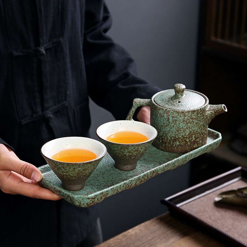 酒店民宿粗陶快客杯一壶两杯干泡台茶具套装复古茶壶办公茶具茶杯