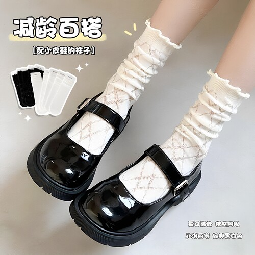 白色夏季薄款网眼堆堆袜女