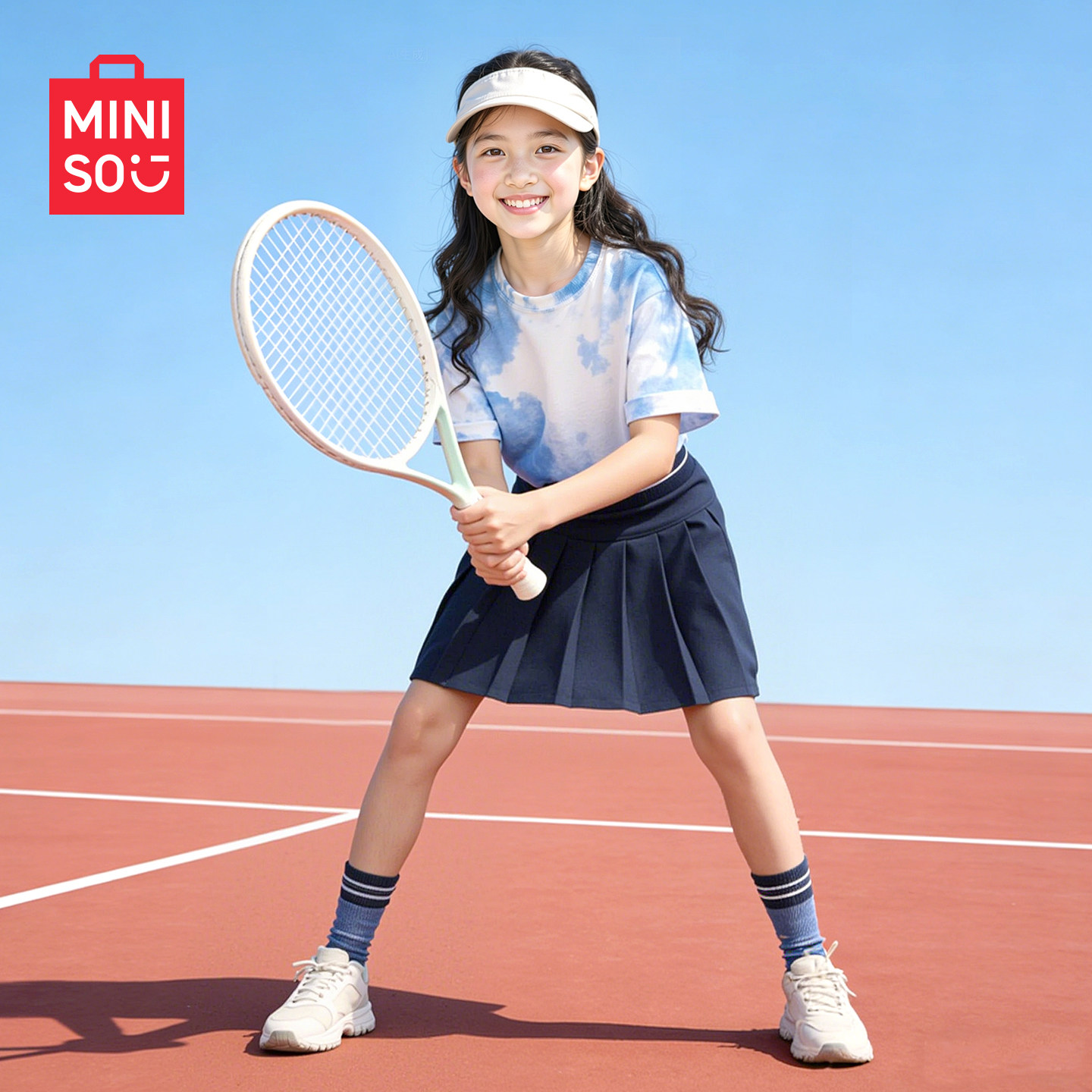 名创优品女童夏套装2026新款休闲纯棉女孩短袖t恤时尚小公主裙子C