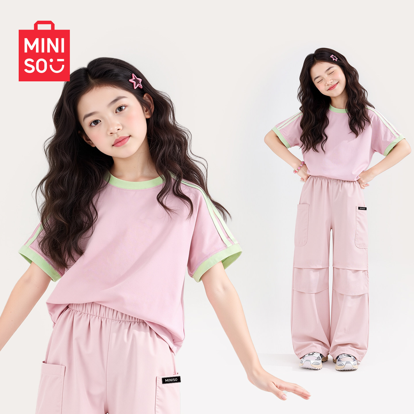 名创优品女童夏季套装洋气韩系穿搭夏天2026新款运动服儿童夏装C