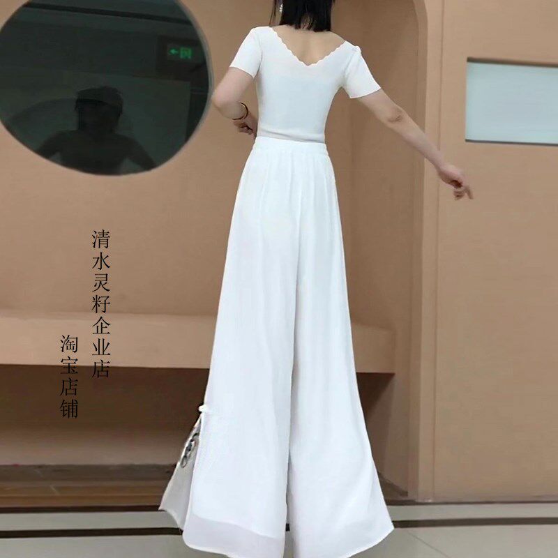 夏季新款民族风刺k绣阔腿裤裙裤2025国风新中式雪纺长裤女裤阔脚