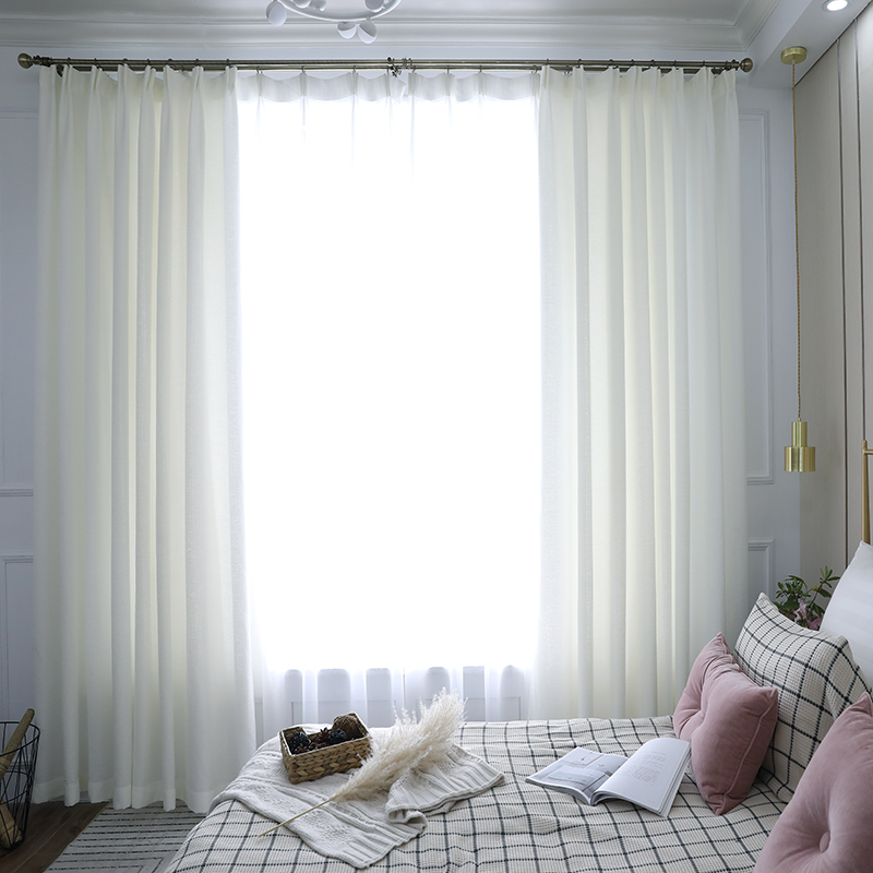 白色仿麻透光不透人客厅遮光窗帘成品卧室阳台纱帘透气窗纱挂钩式