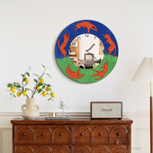 翠蓝猫影法式 级感客厅钟表挂钟装 饰画创意艺术镜子时钟挂画