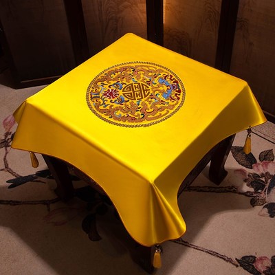 新中式红木边柜盖巾床头柜盖布防尘中国风茶桌茶几家X用餐桌布定